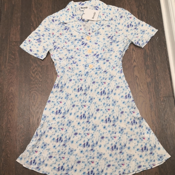 ROUJE Monique Blue Floral Silk Dress - Picture 2 of 5